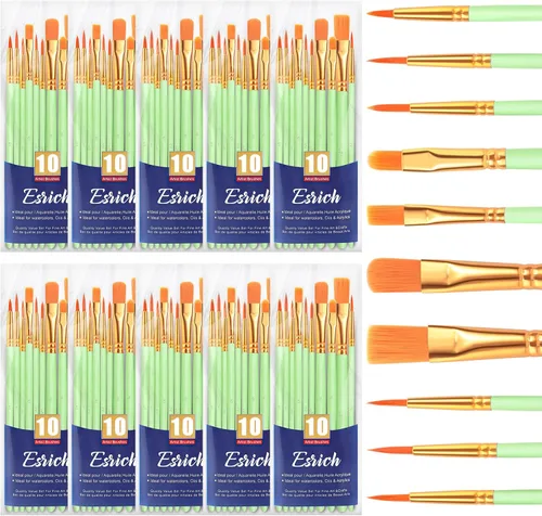 Miniatura 23 de ESRICH Juego de 2 pinceles de pintura, 2 paquetes de 20 piezas, juego de pinceles de pintura acrílica, pinceles de nailon acrílico para acuarela