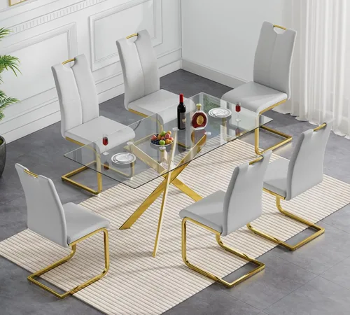 Miniatura 19 de Henf Juego de mesa de comedor de 5 piezas para 4, mesa de comedor rectangular de 51 pulgadas y 4 sillas de comedor de poliuretano gris carbón, mesa