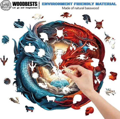 Miniatura 2 de WOODBESTS Rompecabezas de madera para adultos, rompecabezas de dragón Yin-Yang (M, 200 piezas, 11.3 x 10.9 pulgadas), hermosa caja de madera