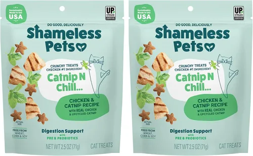 Miniatura 15 de Shameless Pets Golosinas para gatos con Catnip y pollo para la salud digestiva, crujientes