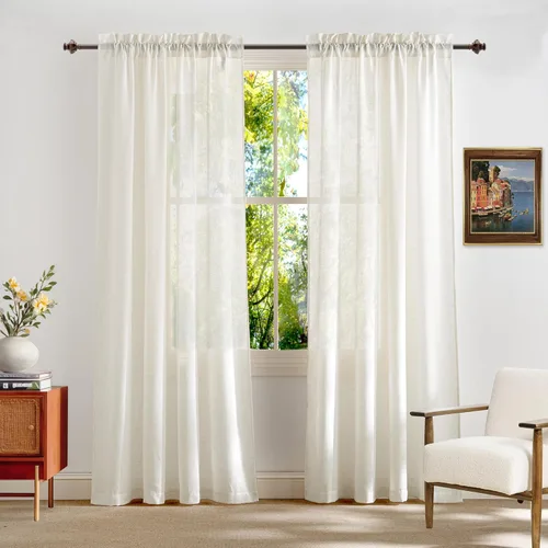 Miniatura 43 de RYB HOME - Cortinas de lino natural de 36 pulgadas de largo, juego de 2 paneles - Cortinas tejidas de lino suaves y transpirables, cortinas ligeras