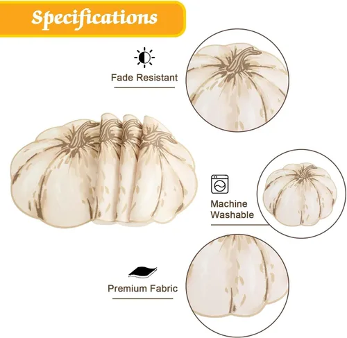 Miniatura 3 de Simplebrand Juego de 4 manteles individuales con estampado de calabaza beige para cocina, resistentes a las manchas, protegen la mesa del comedor