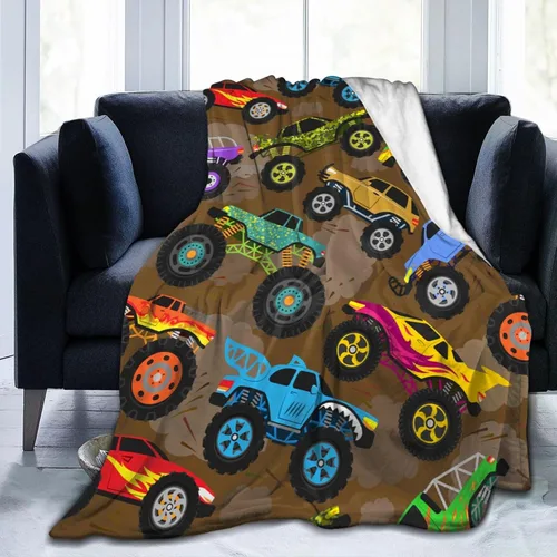 Manta Decorativa de Camiones y Autos de Monstruos de Caricatura Geniales, Ropa de Cama Suave, Manta Cálida y Acogedora de Franela de Vellón