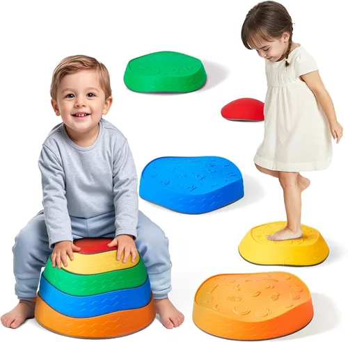 Miniatura 16 de VEVOR Piedras de equilibrio para niños, 12 unidades, hasta 220 libras, antideslizantes para niños pequeños, juego de coordinación de carrera