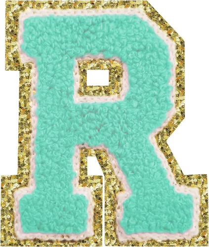 Miniatura 45 de Parches de letras termo-adhesivas de felpilla para chaquetas, parches de letras universitarias con brillantina para planchar en la letra azul A