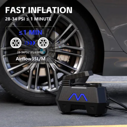 Miniatura 2 de Inflador de neumáticos, compresor de aire portátil, bomba de aire para neumáticos de automóvil, cable de 9.84 pies, bomba automática de 12 V CC