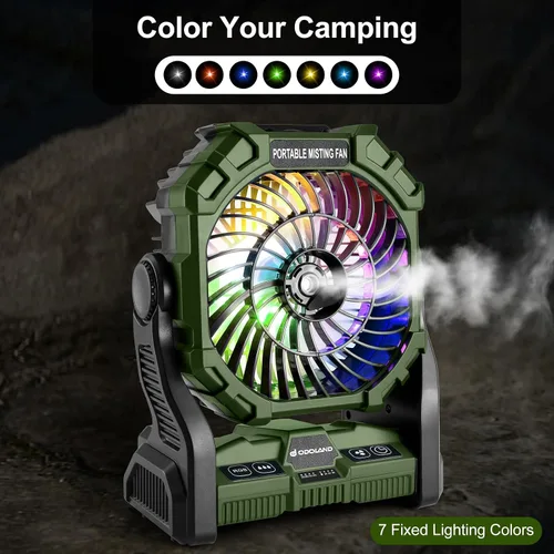Miniatura 4 de Odoland Ventilador de camping portátil con linterna LED, ventilador de niebla recargable con batería de 20000 mAh con luz, tanque de agua de 8.5 fl