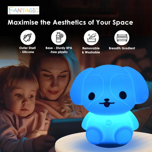 Miniatura 3 de Altavoz Bluetooth combinado y luz nocturna con 9 emisiones de color, silicona apta para niños y libre de BPA, recarga USB, recibe audio