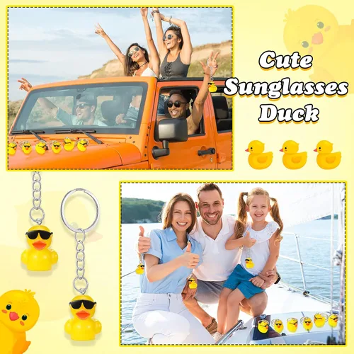 Miniatura 6 de Roowest 24 llaveros de pato miniatura a granel, regalos de fiesta de patos en miniatura 3D, bonitos llaveros pequeños de resina amarilla con dijes