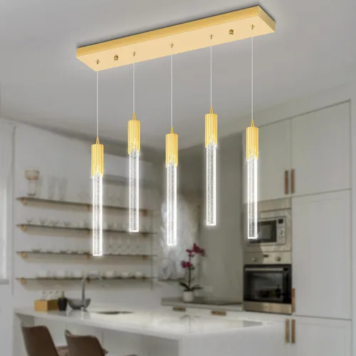 Miniatura 29 de Flashing God Luces colgantes negras modernas LED para isla de cocina, mini luz colgante de cristal con luz LED regulable de cristal de burbujas