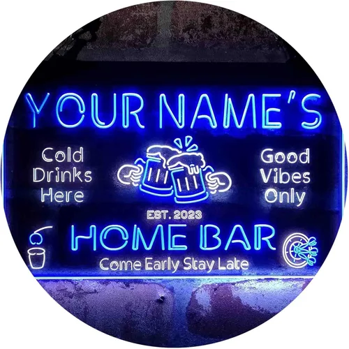 ADVPRO Letrero de neón LED de doble color personalizado para el hogar, con tu nombre, año de fundación, bar de cerveza, blanco y azul, 12 x 8.5