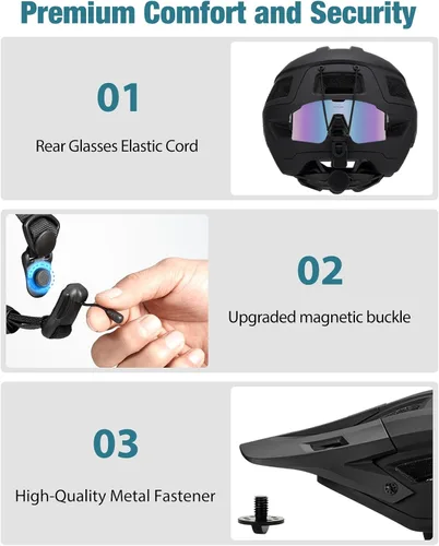 Miniatura 4 de Favoto Casco de bicicleta de montaña para adultos para hombres y mujeres, casco de MTB con hebilla magnética con visera extraíble, ligero