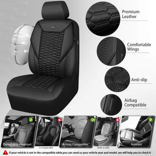 Miniatura 3 de CAR PASS Juego completo de fundas para asientos de automóvil de espuma 3D y cuero PU, lujosas fundas para asientos de cuero sintético transpirables