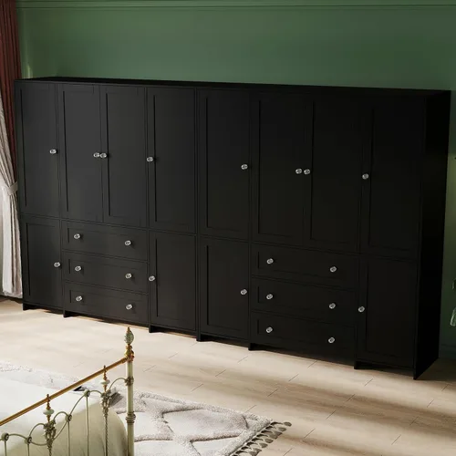 Miniatura 8 de VOWNER Armario de clóset con cajones y espejo, gabinete de almacenamiento de ropa de 71" con barra para colgar, armario de clóset de madera de 6