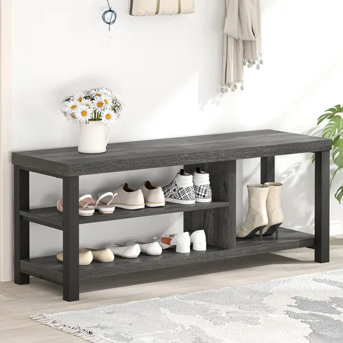 Miniatura 7 de EXCEFUR Banco de entrada industrial, banco rústico de almacenamiento de botas para interiores con asiento para sala de estar, gris