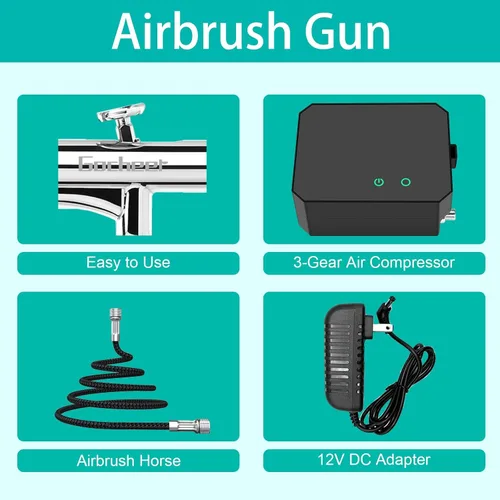 Miniatura 5 de Kit de Aerógrafo Gocheer con Compresor de Aire, 40 48 PSI de Alta Presión, Pincel de Aire sin Obstrucciones con Boquilla de 0.2/0.3/0.5mm