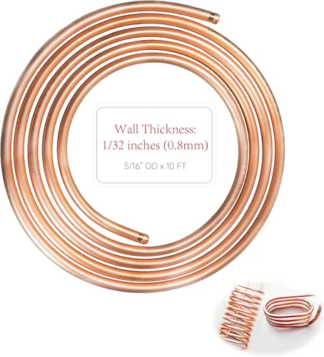 Tubo de cobre del 99,9% 5/16" OD x 1/4" ID 10 pies, pared del tubo: 1/32", tubos de cobre puro redondo sin costura T2 de la refrigeración, tubería
