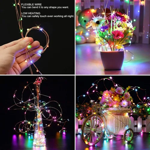 Miniatura 5 de RUICHEN Cadena de luces de alambre de cobre enchufables de 99 pies, 300 luces LED con carrete, multicolor