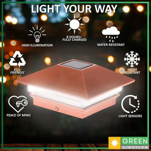 Miniatura 4 de Postes solares GreenLighting Nominal 4 x 4 Slim LED, lámpara con remate para postes de madera, Bronce