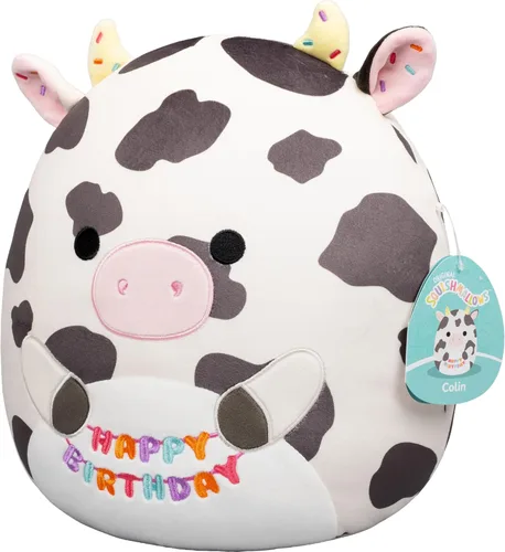 Miniatura 5 de Squishmallows Cartel original de 12 pulgadas de Colin the Cow Holding "Happy Birthday" – Peluche oficial de Jazwares (tamaño mediano)