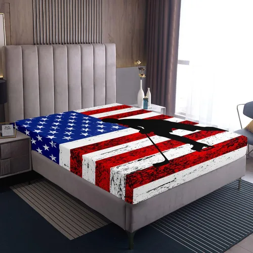 Miniatura 4 de Erosebridal American Flag Fitted Sheet Twin, Hockey Bedding Set United States Sports Games Bed Sheets for Kids Boys Teens Bedroom, Red White