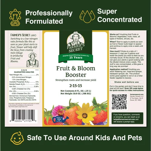 Miniatura 2 de Farmer’s Secret Fertilizante de Frutas y Estimulación de Floración (8oz) - Súper Concentrado - Aumenta la Floración y el Rendimiento en Todas