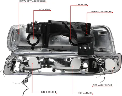 Miniatura 5 de DNA Motoring HL-LB-CSIL99-CH-AM Par de carcasas cromo ámbar LED DRL. Faros delanteros de repuesto para Silverado 99-02
