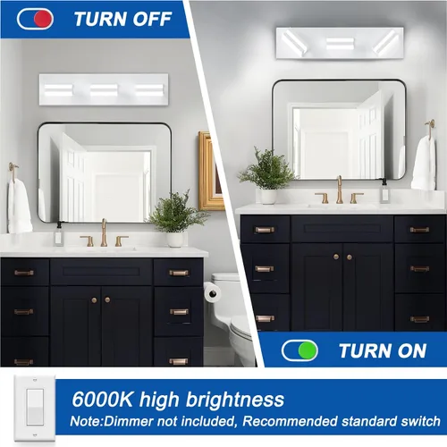Miniatura 5 de IZORRO Luces LED modernas para baño (8 luces, regulables), iluminación de pared acrílica blanca mate, luces de tocador para baño sobre espejo, 6000