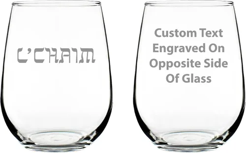 Miniatura 9 de Bevvee L'Chaim - Copa de vino sin tallo Hebrew Cheers - Divertidos regalos judíos o decoración de fiesta para mujeres y hombres - Vasos grandes