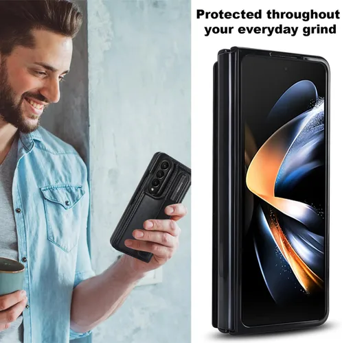 Miniatura 6 de Funda para Samsung Galaxy Z Fold 3 con soporte para bolígrafo S y tarjetero, protector de billetera resistente a prueba de golpes, funda de cuero