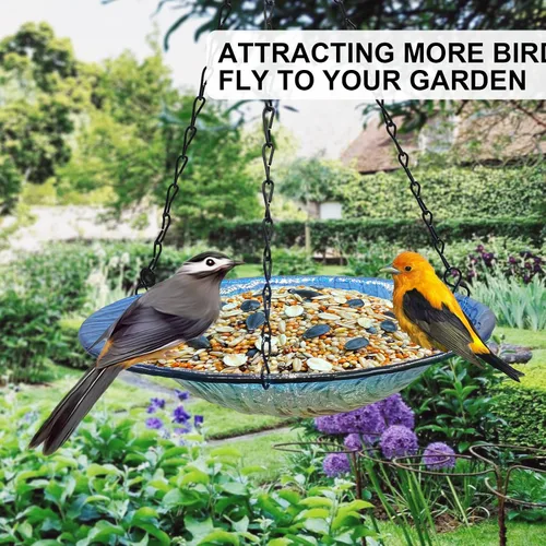 Miniatura 3 de Baño colgante para pájaros, de cristal al aire libre, comedero para pájaros con patrón de textura azul-naranja para decoración de jardín y patio
