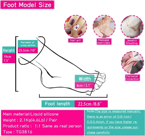 Miniatura 6 de Zishine Modelo de pie femenino de silicona, maniquí de pies de silicona integrado en el hueso, arrugas en las suelas, fijación ósea articular según