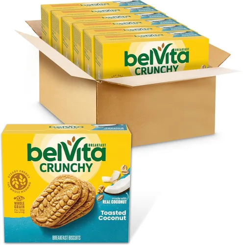 BelVita - Galletas de desayuno en barra con coco tostado, 30 paquetes en total, 6 cajas (4 galletas por paquete)