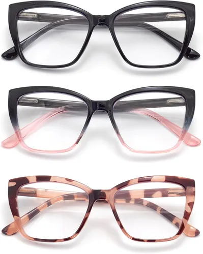 Paquete de 3 lentes de lectura para mujeres, estilo Oprah, con montura de resorte, lentes de bloqueo de luz azul