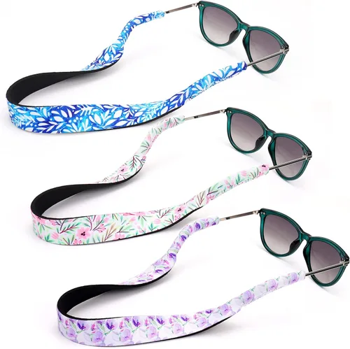 Miniatura 11 de YR Correas de gafas de sol con patrón floral, material de neopreno suave y duradero, retenedores flotantes para gafas, 3 paquetes.