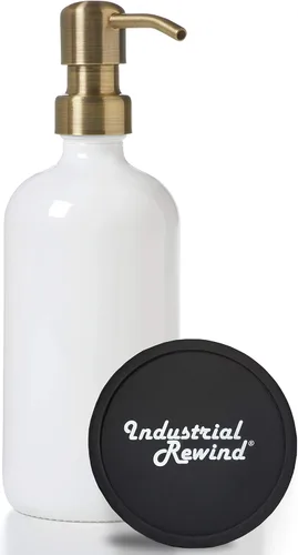 Miniatura 10 de Dispensador de jabón negro con bomba de metal y posavasos para parte inferior antideslizante, botella de vidrio de 16 onzas para jabón líquido
