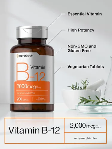 Miniatura 3 de Horbäach Vitamina B12 de 2000 mcg 200 tabletas Suplemento vegetariano Sin OMG y sin gluten