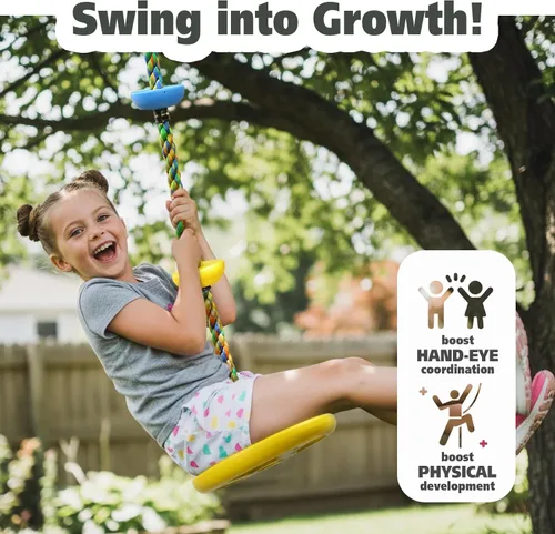 Miniatura 5 de Juego de columpio de árbol de cuerda de escalada con plataformas y asiento de columpio de disco para juegos al aire libre, accesorios para niños