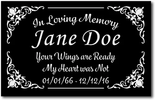 Miniatura 16 de Placa conmemorativa con borde elegante, mensaje personalizado y emblemas de reconocimiento de memoria de identificación, fabricado en Estados Unidos