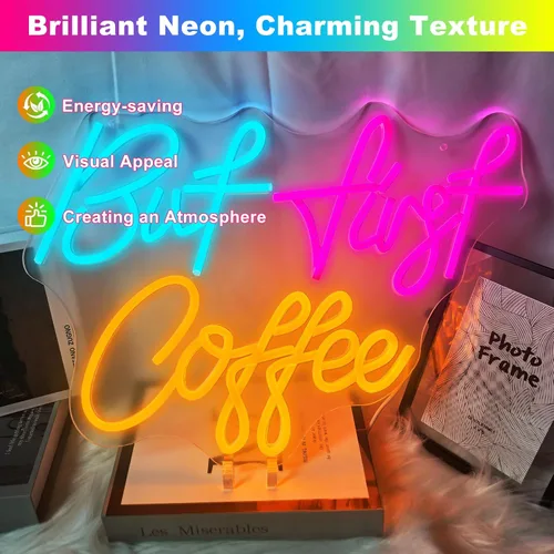 Miniatura 3 de Letrero de neón con texto en inglés «But First CoffeeNeon», «CoffeeLight» alimentado por USB, para cafetería, cafetería, cocina, hogar, bar