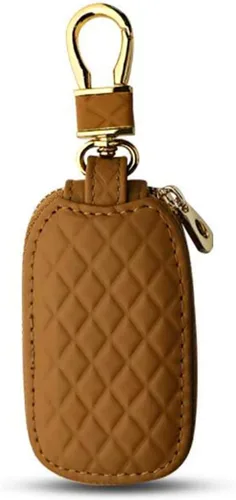 Miniatura 7 de BELOMI Estuche para llaves de auto, funda de llave remota de cuero genuino, llavero con gancho de metal, bolsa con cremallera para llave de vehículo