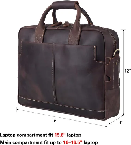 Miniatura 5 de Polare - Maletín de cuero para hombre, bolsa de mensajero de viaje de negocios de 15.6 pulgadas, cremallera metálica YKK