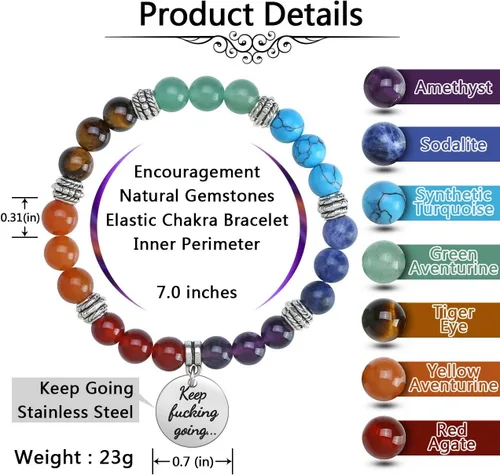 Miniatura 6 de Top Plaza Pulsera de cuentas de 7 chakras para yoga, reiki, cristales curativos, pulsera de cuentas de piedras preciosas de amistad, pulsera