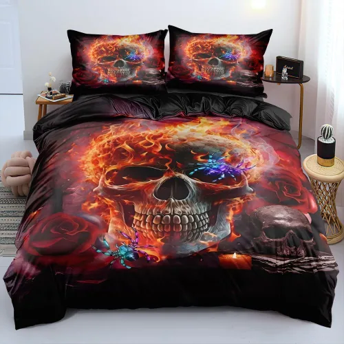 Miniatura 23 de Juego de funda de edredón con diseño de calavera de la muerte de Holiyjog, tamaño queen, juego de ropa de cama gótica, funda de edredón con diseño