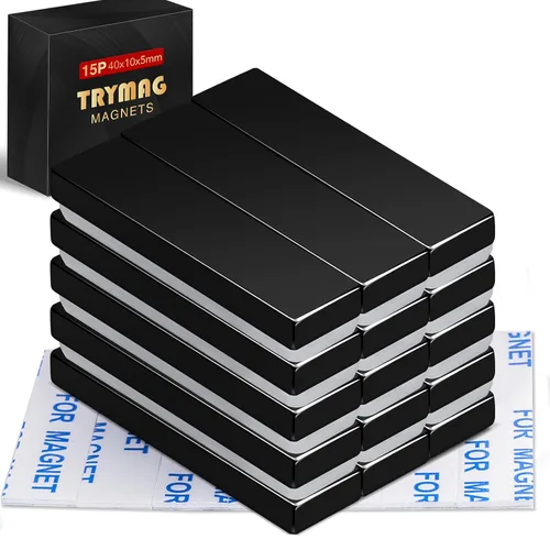 Miniatura 14 de TRYMAG - Paquete de 25 imanes de neodimio súper fuertes, imanes de tierras raras resistentes con adhesivo de doble cara, potentes tiras magnéticas