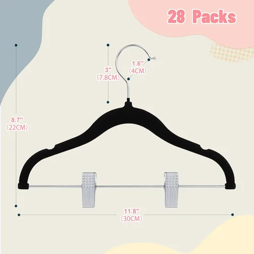 Miniatura 7 de ManGotree Perchas de terciopelo para bebé de 11.8 pulgadas con clips movibles, perchas de fieltro antideslizantes para niños, perchas de ropa
