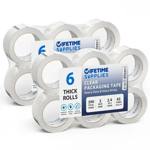 Miniatura 7 de Lifetime Supplies 6 Rollos 2.4 mil Transparente 65 Yardas Cada (390 Yardas Total) 2" Cinta de Embalaje Premium Cinta de Embalaje Resistente
