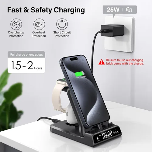 Miniatura 3 de Estación de carga rápida USB C de 25 W para iPhone Air 17 16 15, cargador 3 en 1 para Apple Watch Series 11 10 9 8 7 6 5 4 Ultra 2 Ultra