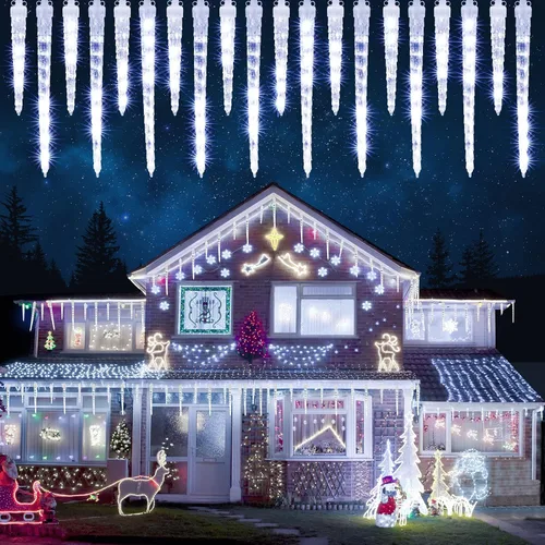 Miniatura 9 de Joomer Luces azules de carámbanos de Navidad, 13 pies, 20 tubos, 90 LED, 8 modos de luces de carámbano con función de temporizador, luces de cadena