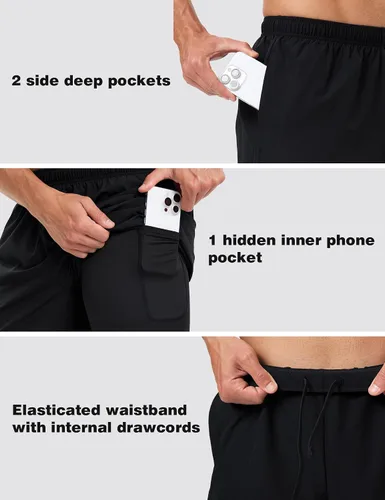 Miniatura 3 de Pantalones cortos deportivos 2 en 1 para hombre, de secado rápido, 5 pulgadas, ligeros, con forro y bolsillos